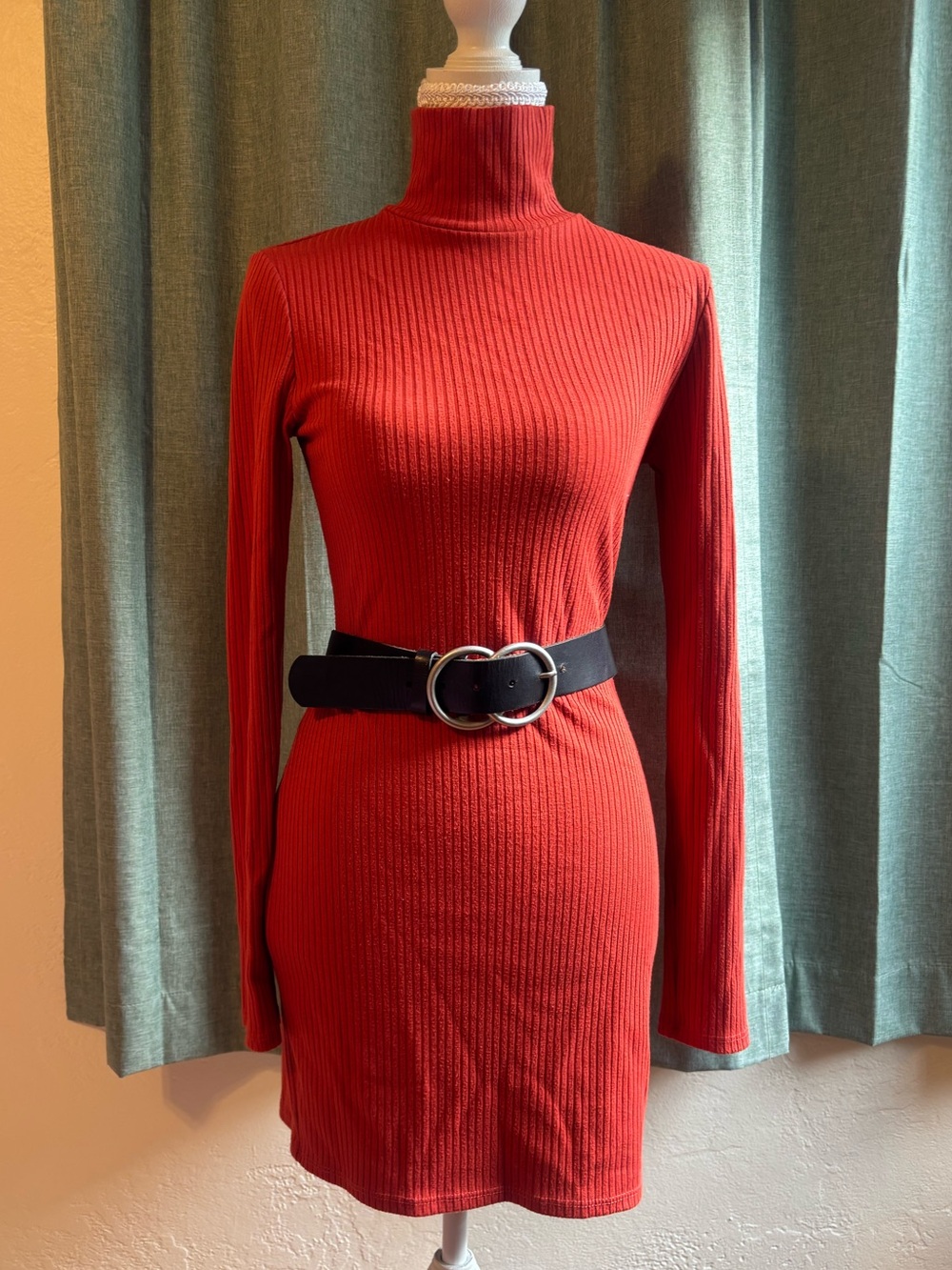 Urban Outfitters Ribbed Turtleneck Mini Dress in Red